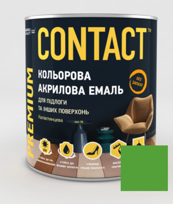Фарба акрилова універсальна Contact світло-зелена RAL-6018  0,75л(для підлоги та інших поверхонь)