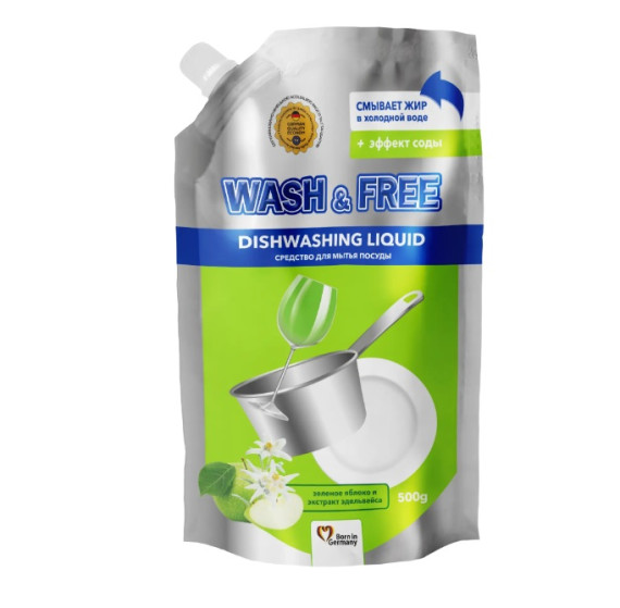 Засіб д/посуду WASH&FREE (Doypack) 500мл (656-324) Яблуко&Едельвейс