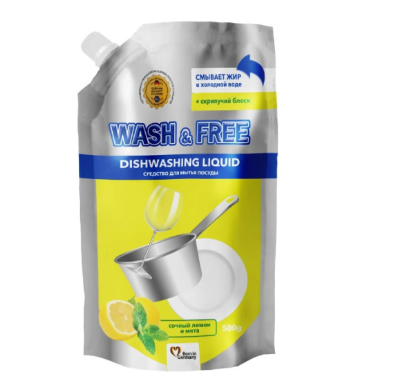 Засіб д/посуду WASH&FREE (Doypack) 500мл (663-317) Лимон&М'ята