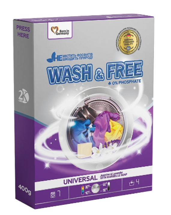 Порошок  д/прання WASH&FREE 400г (876/582) Універсал Жасмін та лаванда з марсел/милом