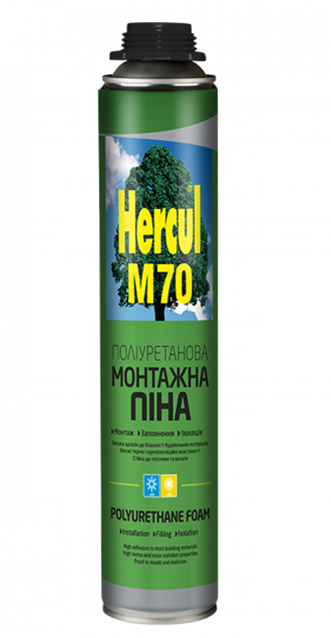 Піна монтажна  Hercul,М70 ПРОФ 850мл (вихід 70л) всесезонна однокомпонентна -10 +30