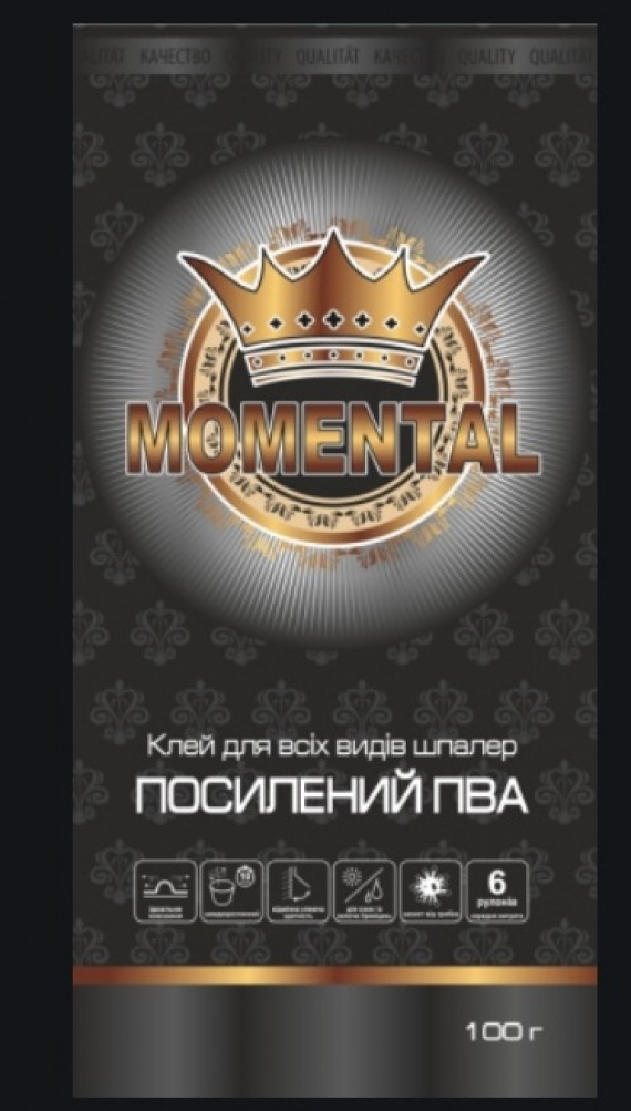 Клей  ддя шпалер Momental 100г посилений ПВА для всіх видів шпалер, BLACK
