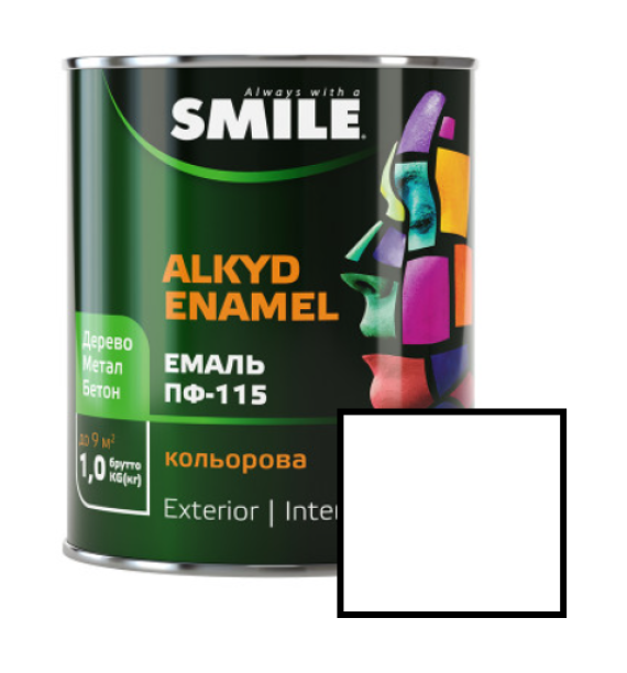 Фарба емаль алкідна по дереву і металу ПФ-115 ТМ Smile біла 0.47кг