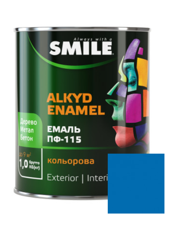 Фарба емаль алкідна по дереву і металу ПФ-115 ТМ Smile блакитна 0.9кг
