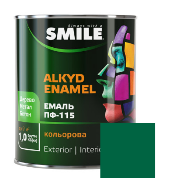 Фарба емаль алкідна по дереву і металу ПФ-115 ТМ Smile зелена 0.9кг