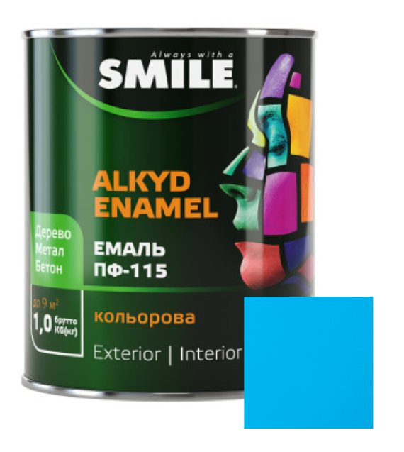 Фарба емаль алкідна по дереву і металу ПФ-115 ТМ Smile світло-блакитна 2,8кг