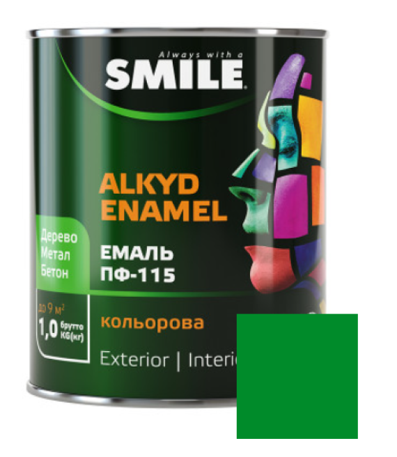 Фарба емаль алкідна по дереву і металу ПФ-115 ТМ Smile світло-зелена 0,47кг