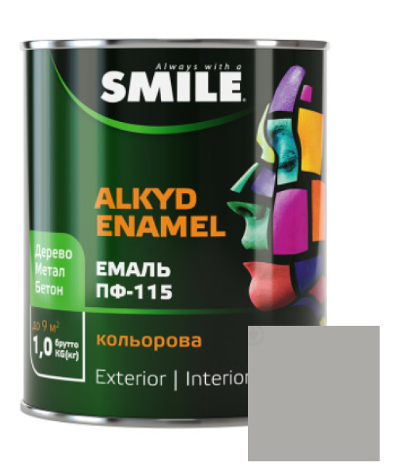 Фарба емаль алкідна по дереву і металу ПФ-115 ТМ Smile світло-сіра 2,8кг