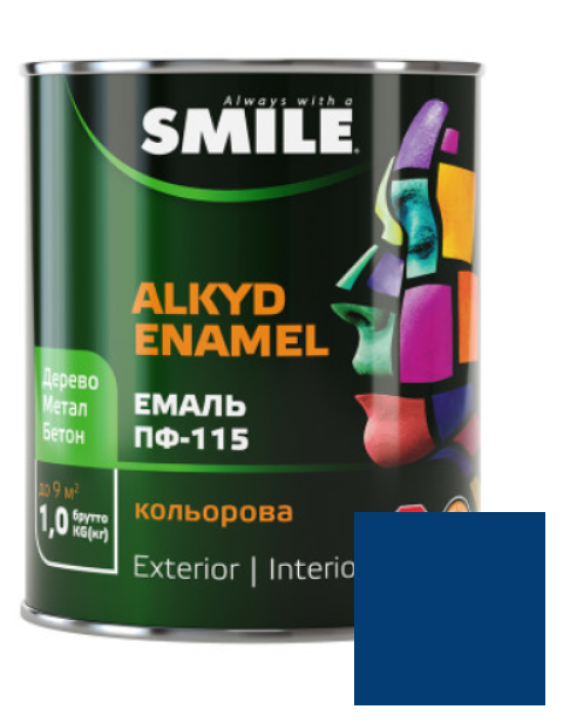 Фарба емаль алкідна по дереву і металу ПФ-115 ТМ Smile синя 0,9кг