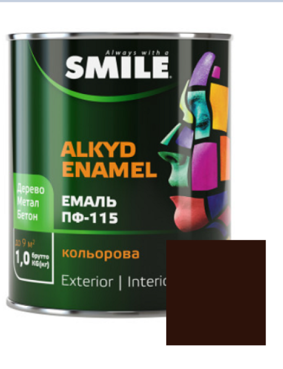 Фарба емаль алкідна по дереву і металу ПФ-115 ТМ Smile темно-коричнева 0,47кг