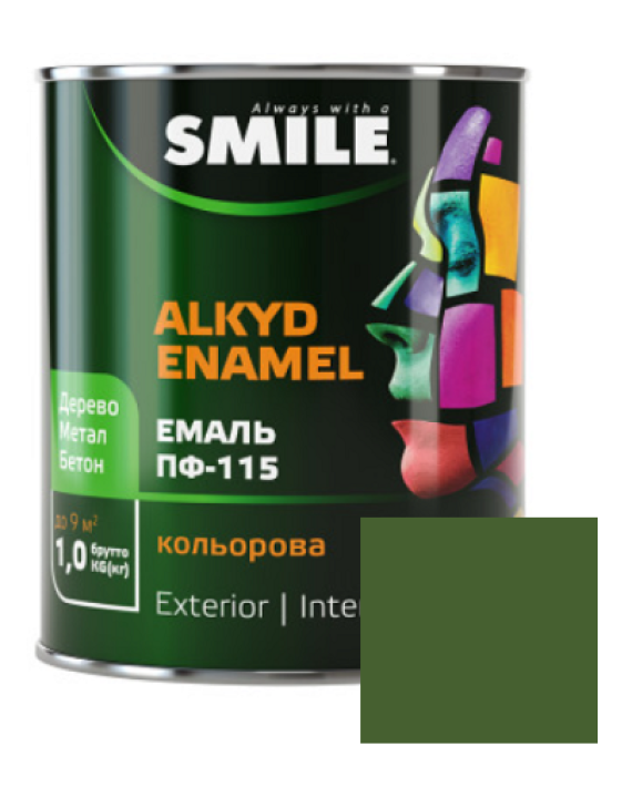 Фарба емаль алкідна по дереву і металу ПФ-115 ТМ Smile хакі 2,8кг
