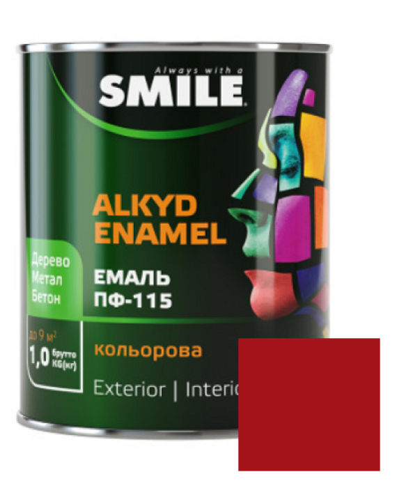 Фарба емаль алкідна по дереву і металу ПФ-115 ТМ Smile червона 0,47кг