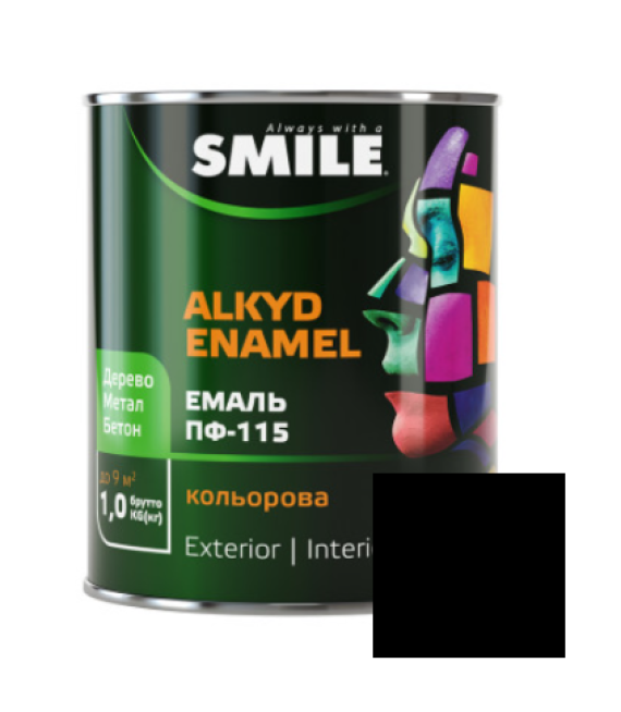 Фарба емаль алкідна по дереву і металу ПФ-115 ТМ Smile чорна 2,8кг