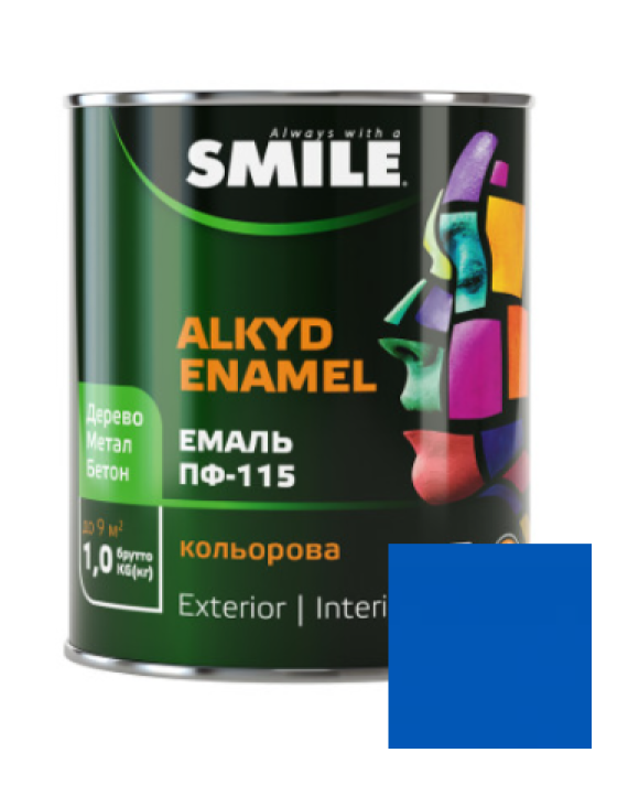 Фарба емаль алкідна по дереву і металу ПФ-115 ТМ Smile яскраво-блакитна 0,47кг