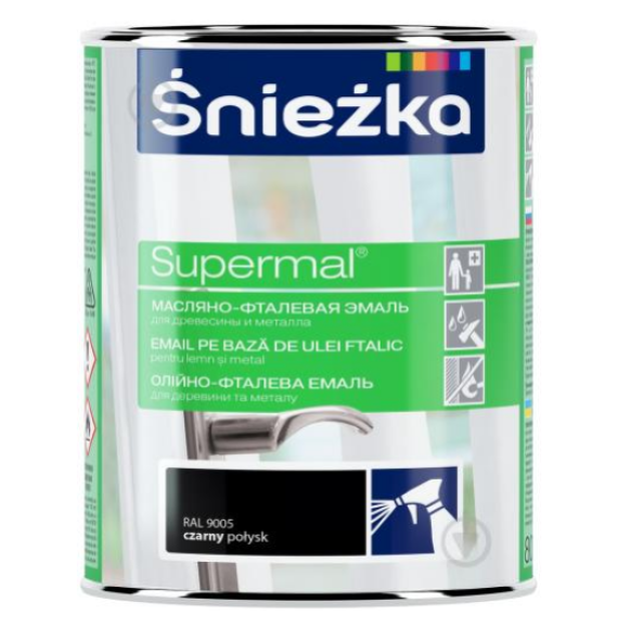 Емаль олійно-фталева Sniezka Supermal F520 чорна 0,8 л