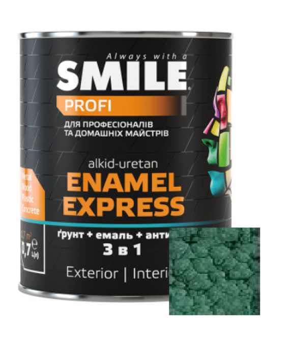 Емаль SMILE 3в1 Молотковий ефект Антикорозійна карпатська зелень 0,7л