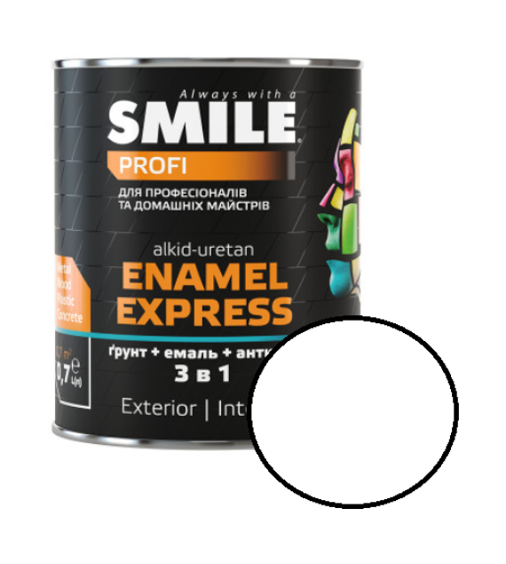 Емаль SMILE 3в1 гладка Антикорозійна RAL 9010 Білий 0,7л