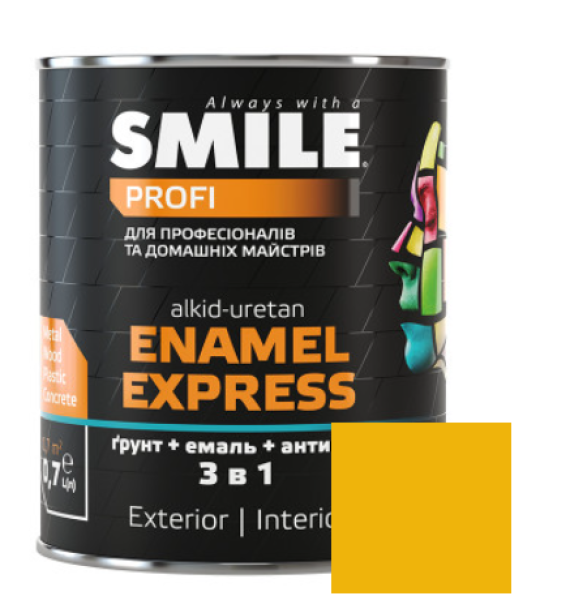 Емаль SMILE 3в1 гладка Антикорозійна RAL 1003 Жовта 0,7л