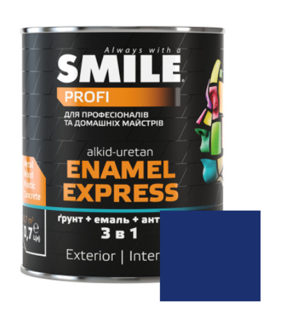 Емаль SMILE 3в1 гладка Антикорозійна RAL 5010 Синя 0,7л