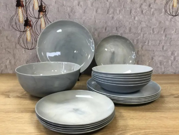 Набір столовий 19пр СІРИЙ Q0217  MARBLE GRANIT