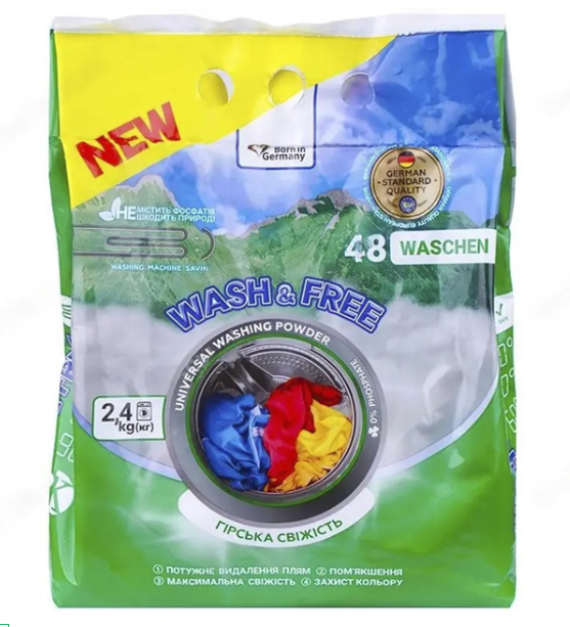 Порошок  д/прання WASH&FREE 2400г (204) Гірська Свіжість