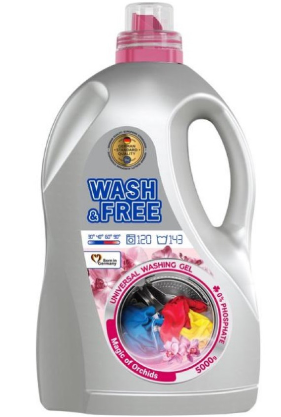 Гель д/прання WASH&FREE 5л (230) Універсал (4шт/уп)Магія орхідей