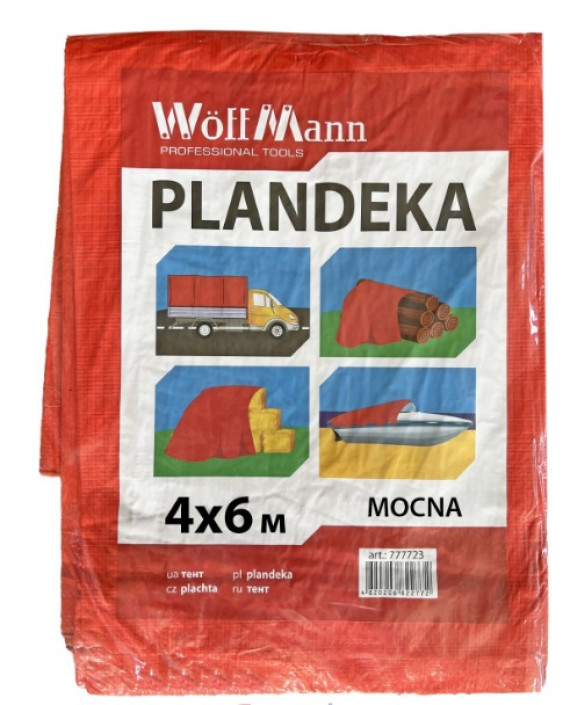 ТЕНТ захисний PLANDEKA  4х6м  ПОМАРАНЧЕВИЙ 80г/м2