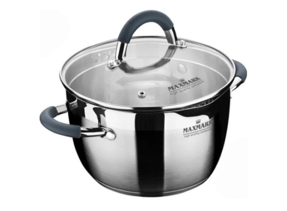 Каструля нержавійка МК-5604  4л скляна кришка  MAXMARK