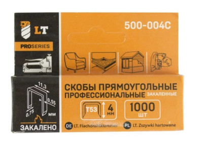 Скоби прямокутні (500-014C) загартовані професійні 14 мм 1000 шт.	 LEV TOOLS