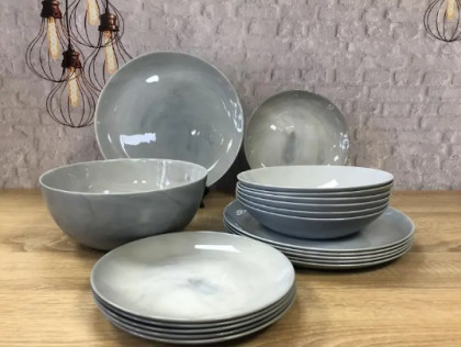 Набір столовий 19пр СІРИЙ Q0217  MARBLE GRANIT