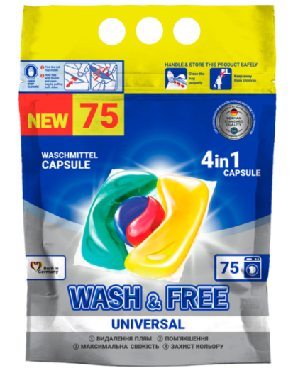 Капсули д/прання Wash&Free 75шт (980) Універсал